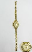 Everite Ladies 9ct Gold Watch with Attached 9ct Gold Bracelet. Hallmark Birmingham 1965.
