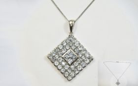 Aquamarine Square Pendant and Chain,