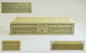 Chinese - Canton Very Fine Carved Ivory Rectangle Shaped Hinged Box. c.1840's.