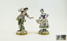 A Fine Pair of Late 19th Century Sitzendorf Hand Painted Porcelain Figures ' A Lady and Gentleman '