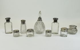 Edwardian Collection of Silver Topped Glass - Ladies Dressing Table Jars,