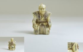 Japanese - Finely Carved and Signed Ivory Netsuke From The Meiji Period 1864 - 1912 ' Old Man ' In