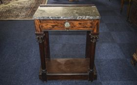 French Style Console Table Marble top, single drawer with Lion mask and ring handle.