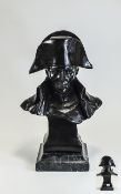 Bronze Bust of Napoleon by Lecomte - Signed, Raised on a Square Stepped Marble Base. Stands 14.