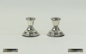 Edwardian Pair of Silver Squat Candlesticks. Hallmark Birmingham 1902. Each Candlestick 2.