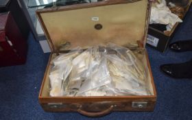 Old Leather Suitcase Containing A Large Quantity Of Mixed Stamps In Cellophane Bags.
