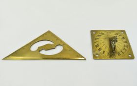 Brass Sundial The square plate with engraved Roman numerals and bearing date ‘1675’ with scroll