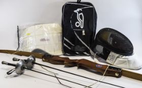 Sporting Interest Archery Bow & Fencing Equipment Including Mask, Foil,