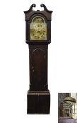 18thC Oak Longcase Clock John Lawrence Lancaster. engraved brass dial with cast corner spandrels.