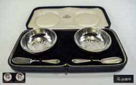 Edwardian - Boxed Pair of Fine Quality Silver Sweet Meat Dishes with Glass Inner's and Silver