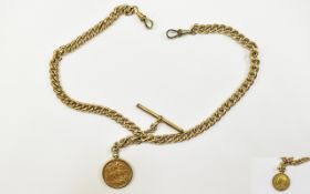 Antique Gold Plated Double Albert Chain with T.