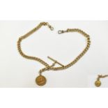 Antique Gold Plated Double Albert Chain with T.