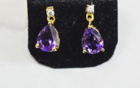 Amethyst and White Zircon Drop Earrings,