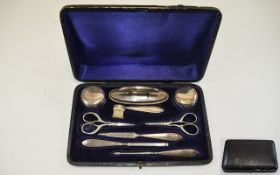 Edwardian Boxed Silver Mounted 9 Piece Manicure Set, Very Nice Condition. Hallmark Birmingham 1910.