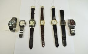 A Collection of Seven Gents Gold Plated and Steel Wristwatch, Makes Includes Accurist, Sekonda,