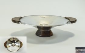 Retro Two Handle Stylish Silver Bowl - From The 1960's. Hallmark Sheffield 1961, Maker E. Viner.