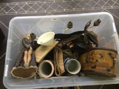 Box Of Misc pottery and Collectables Comprising Brass, Oriental, Treen,