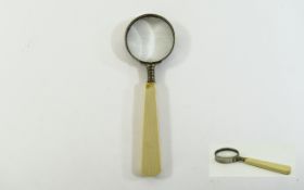 Antique French Ivory Handle Magnifying Glass. Length 6 Inches - Please See Photo.