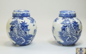 Masons Ironstone Early 20th Century Pair of Blue and White Lidded Ginger Jars,