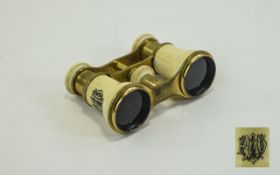 Edwardian - Pocket Size Pair of Bone / Ivory and Gilt Brass Opera Glasses. Good Condition.