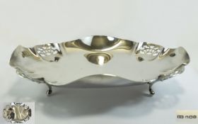 George V Solid Silver Footed Bowl with Open Work Decoration to Shaped Borders on 4 Splayed Feet.