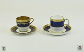 Minton - Fine Quality 19th Century Hand Painted Miniature Cup and Saucer with Cobalt Blue and 22ct