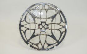 Silver and Glass Circular Teapot Stand with Open work Decoration. Hallmark Birmingham 1925. 6.