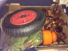 Box of Miscellaneous including a rubber wheel.