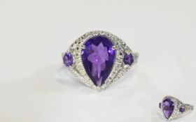 Pear Cut Amethyst Ring, a pear cut purple amethyst of 3.