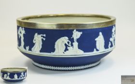 Wedgwood - 19th Century Jasper Ware Footed Bowl with Silver Plated Rim.