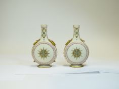 Royal Worcester Hand Decorated Pair of Jeweled Globe Shaped Vases,