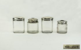 Edwardian Matched Set of Ladies Silver Topped Glass Dressing Table Jars.