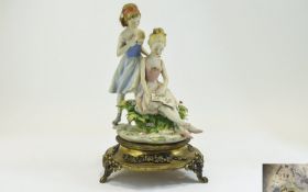 Capodimonte Fine Quality Hand Painted Porcelain Figure / Group ' Young Ballerinas ' Raised on a