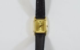 Raymond Weil 18ct Gold Plated Quartz Ladies Wrist Watch with Black Leather Strap & original Raymond