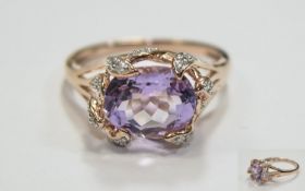 Rose De France Amethyst Ring, an oval cut solitaire of 3cts set across the finger,