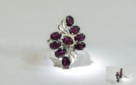 Indian Garnet Cluster Ring, red garnet with hints of blackcurrant, totalling 6.