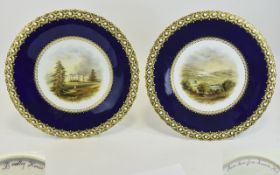 Coalport 19th Century Fine Pair of Hand Painted Cabinet Plates,