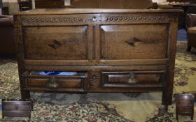 18thC Carved Oak Large Mule Chest/Coffer, George II 48 inches wide,