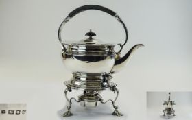 A Fine Quality Silver Spirit Kettle and Stand, Very Pleasing Shape. Hallmark London 1922.