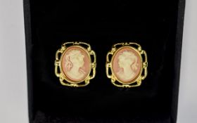 Ladies Pair of 9ct Gold Cameo Earrings. Fully Hallmarked. As New Condition.