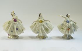 German Late 19th Century / Early 20th Century Elaborate Porcelain Lace Figurines In The Form of