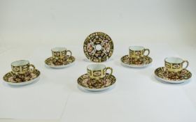 Royal Crown Derby Early Imari - Traditional Pattern Set of 6 Coffee Cans and 5 Saucers. Pattern