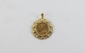 Victorian 22ct Half Sovereign, Dated 1897. Set Within a 9ct Gold Ornate / Pendant Mount.