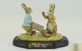 Beswick Tableau Peter and Benjamin picking apples with wood stand.