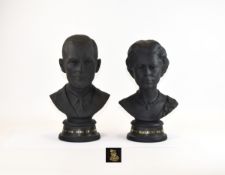 Royal Doulton Ltd Edition Pair of Black Basalt Busts of Queen Elizabeth II and R.