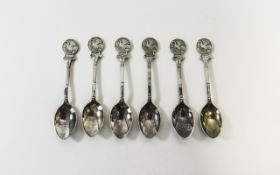 Elizabeth II Silver Set of Six Teaspoons with Figural Tops of The Phoenix - Rising.