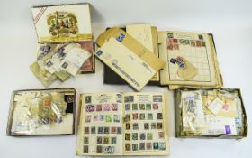 3 Boxes Of GB Loose Stamps, together with 2 small albums of mainly World Stamps.