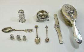 A Small Collection of Antique Silver Items ( 11 ) Items In Total. Comprises 1/ Silver Pepperette.