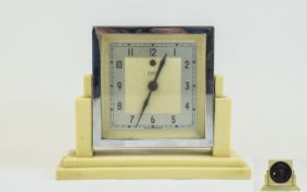 Temco - Art Deco Electric Cream Bakelite and Chrome Table Clock. In The True Art Deco Lines.