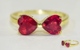 Ruby Double Heart Cut Ring, the two heart cut rubies, totalling 3.